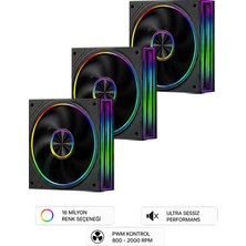 Gameline FRESH X1 3’lü Set 120mm ARGB PWM Kasa Fanı Siyah –RGB Gaming Fan Seti