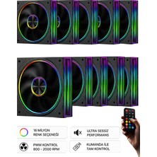 Gameline FRESH X1 10’lu Set 120mm ARGB PWM Kasa Fanı Siyah – Kumandalı Gaming RGB Fan Seti