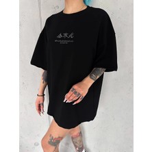 Beruflic Kadın Baskılı Kısa Kol Oversize T-Shirt - Siyah