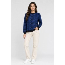 Beruflic Kadın Siyah Mavi Yazı Desenli Iki Iplik Şardonlu Sweatshirt