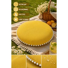Rona Home Yuvarlak Minder 40 cm Ponponlu Su Geçirmez Leke Tutmaz Sıvı Itici Ev Bahçe Piknik Oturma Minderi