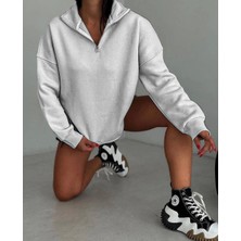 Beruflic Kadın Yarım Fermuarlı Üç Iplik Sweatshirt - Gri