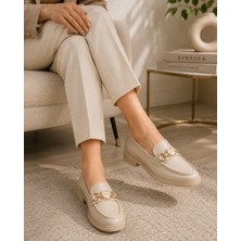 Zenora Shoes Kadın Loafer Makosen Casual Tokalı Günlük Bej Ayakkabı