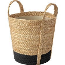 Hobiurun Rattan Saksı, Bej-Siyah, 24 Cm, Iç Mekan