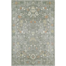 Saraz Halı Yeşil Kiremit Vintage Anadolu Desenli Eskitme Baskı Şönil Kilim Kaymaz Taban Salon Oturma Odası Yatak Odası Halısı SH32