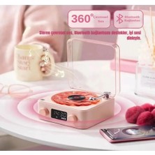 Asa Store Waves Nostalji Plak Görünümlü Bluetooth Hoparlör 3D Ses Dalgası Retro Müzik Plak Pembe