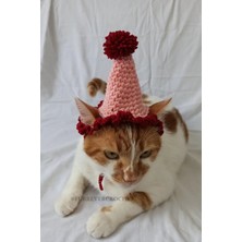 St. Morritz Pembe Bordo Doğum Günü Şapkası Püsküllü Ponponlu Kukuleta Parti Kedi Köpek Şapka Pet Aksesuar