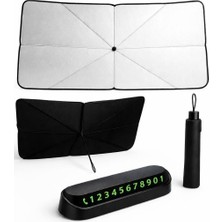 Umiya Araç Güneşlik Şemsiye ve Telefon Numaratörü Seti Ön Cam Güneş Koruyucu Park Numarası