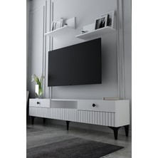 Dekortis Home Dekor 180DHDTRÜÇ7B Ilay Lazer Desen Kapak Raflı Tv Sehpası Ünitesi Beyaz