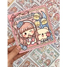 Kağıt Gemi Dükkan Sevimli Kız ve Ayı Pembe Kutu 12 Yaprak Sticker + 2 Yaprak Desenli Kağıt / Çıkartma / Bullet Journal