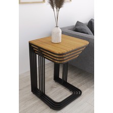 Masalcı Mobilya Paris (Tekerlekli) 4 Lü Zigon Sehpa Siyah Ayak-Çam Ceviz Mdf Mebran Ahşap