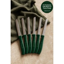 Atbyhome Feller 6'lı Lazer Tırtıklı Paslanmaz Çelik Sebze Meyve Bıçağı 22X2.4 cm - Yeşil Saplı Soyma ve Doğrama Seti