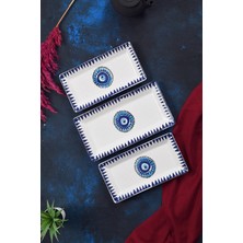 St. Morritz 3’lü Nazar Desen Handmade Seramik Kahvaltı Salata Sunum Çerezlik Seti Kayık Tabak Seti