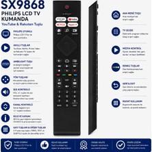 AŞIK STORE SX9868 Philips Uyumlu LCD LED Tv Kumandası Youtube Rakuten Tv Prime Video Netflix Tuşlu Uzaktan Kumanda