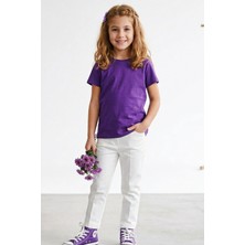Kiagu Mor Kısa Kol Basic T-Shirt- Terletmeyen Esnek Kumaş Pamuklu Mevsimlik Mor Kısakol Kız Çocuk Tsort
