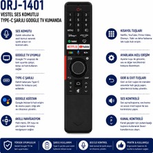 AŞIK STORE ORJ-1401 Vestel Uyumlu Ses Komutlu Type-C Şarjlı Google Tv Kumandası 37241 Netflix Youtube Disney+ Prime Video Tuşlu