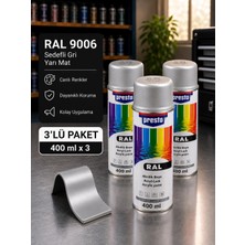 Presto Ral 9006 Sedefli Gri Yarı Mat Akrilik Sprey Boya 400 ml – 3’lü Paket