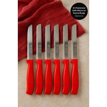 Atbyhome Feller 6'lı Lazer Tırtıklı Paslanmaz Çelik Sebze Meyve Bıçağı 22X2.4 cm - Kırmızı Saplı Soyma ve Doğrama Seti