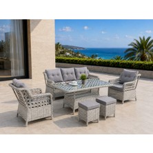 Pazaractive Manaco Rattan Puflu Bahçe Takımı 3+1+1 Rattan Bahçe Balkon Takımı