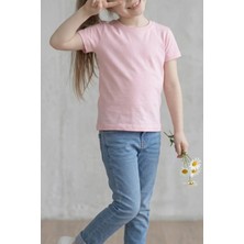 Kiagu Pudra Kısa Kol Basic T-Shirt- Terletmeyen Esnek Kumaş Pamuklu Mevsimlik Pudra Kısakol Kız Çocuk Tsort
