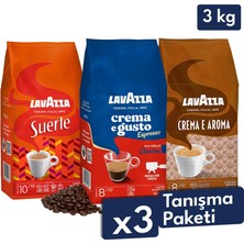 Lavazza Crema E Gusto, Suerte, Crema E Aroma Espresso Çekirdek Kahve 3'lü Tanışma Paketi | 1 kg x 3 Paket