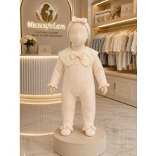 Mummys Love Kız Bebek Nakışlı Yakalı Triko Tulum  - %100 Doğal Pamuk - Pembe