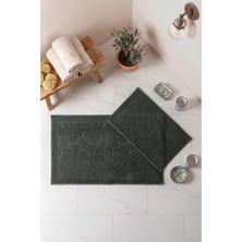 Cotton Box Aura Jakarlı Kaymaz Taban Pamuklu Paspas Seti Vine Antrasit 60X90+40X60