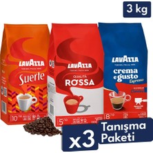 Lavazza Qualita Rossa, Crema E Gusto, Suerte Espresso Çekirdek Kahve 3'lü Tanışma Paketi | 1 kg x 3 Paket