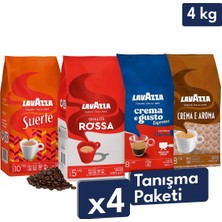 Lavazza Qualita Rossa, Crema E Gusto, Suerte, Crema E Aroma Espresso Çekirdek Kahve 4'lü Tanışma Paketi | 1 kg x 4 Paket