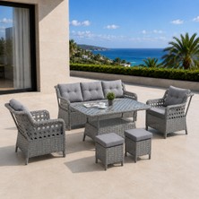Pazaractive Manaco Rattan Puflu Bahçe Takımı 3+1+1 Rattan Bahçe Balkon Takımı