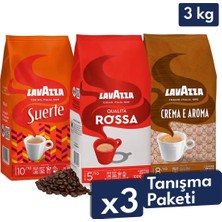 Lavazza Qualita Rossa, Suerte, Crema E Aroma Espresso Çekirdek Kahve 3'lü Tanışma Paketi | 1 kg x 3 Paket