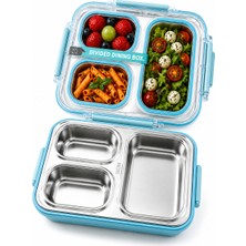 Muzeko Diyet, Beslenme Kabı MZK4003 Sızdırmaz Kapaklı Metal 3 Bölmeli Lunch Box Beslenme 800ML 304ÇELİK Mavi Okul,piknik,ofisler