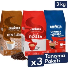 Lavazza Qualita Rossa, Crema E Gusto, Crema E Aroma Espresso Çekirdek Kahve 3'lü Tanışma Paketi | 1 kg x 3 Paket