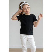 Kiagu Siyah Kısa Kol Basic T-Shirt- Terletmeyen Esnek Kumaş Pamuklu Mevsimlik Siyah Kısakol Kız Çocuk Tsort