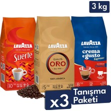 Lavazza Qualita Oro, Crema E Gusto, Suerte Espresso Çekirdek Kahve 3'lü Tanışma Paketi | 1 kg x 3 Paket
