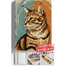Corvo Sayılarla Boyama Hobi Seti Çerçeveli Numaralı Tuval Fırça Boya Dahil 50X70 (Büyük Boy) cm - Dik Kulaklı Kedi