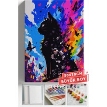 Corvo Sayılarla Boyama Hobi Seti Çerçeveli Numaralı Tuval Fırça Boya Dahil 50X70 (Büyük Boy) cm - Kedi ve Kelebek