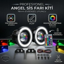 ŞüsCarOto Aksesuar Üniversal Kumandalı Rgb Mercekli Angel Sis Farı Metal Su Geçirmez 76 mm Beyaz Halkalı Gündüz Farı Angel Eyes 2 Adet