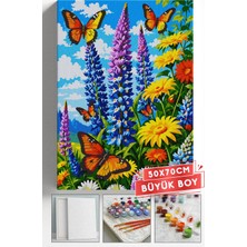 Corvo Sayılarla Boyama Hobi Seti Çerçeveli Numaralı Tuval Fırça Boya Dahil 50X70 (Büyük Boy) cm - Kelebekler ve Ayçiçeği