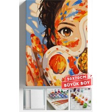 Corvo Sayılarla Boyama Hobi Seti Çerçeveli Numaralı Tuval Fırça Boya Dahil 50X70 (Büyük Boy) cm - Ressam Kız