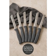 Atbyhome Feller 6'lı Lazer Tırtıklı Paslanmaz Çelik Sebze Meyve Bıçağı 22X2.4 cm - Antrasit Gri Saplı Soyma Seti