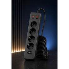 Airstorr PRO-EU01 4’lü Akım Korumalı Çoklu Priz – 2 Usb-C + 2 Usb-A | 2500W 10A Max | 2 Metre Kablolu
