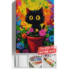 Corvo Sayılarla Boyama Hobi Seti Çerçeveli Numaralı Tuval Fırça Boya Dahil 50X70 (Büyük Boy) cm - Saksıda Kedi