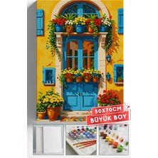 Corvo Sayılarla Boyama Hobi Seti Çerçeveli Numaralı Tuval Fırça Boya Dahil 50X70 (Büyük Boy) cm - Mavi Kapı