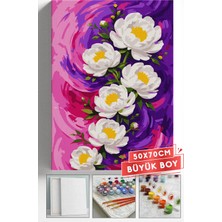 Corvo Sayılarla Boyama Hobi Seti Çerçeveli Numaralı Tuval Fırça Boya Dahil 50X70 (Büyük Boy) cm - Dalgalı Şakayık