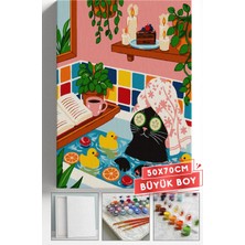 Corvo Sayılarla Boyama Hobi Seti Çerçeveli Numaralı Tuval Fırça Boya Dahil 50X70 (Büyük Boy) cm - Küvette Kedi