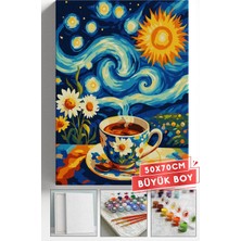Corvo Sayılarla Boyama Hobi Seti Çerçeveli Numaralı Tuval Fırça Boya Dahil 50X70 (Büyük Boy) cm - Yıldızlı Gece Kahve