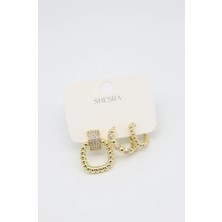 Bade Jewelry Vip Gold 3’lü Taş Detaylı Kararmaz Çelik Şık Küpe