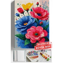 Corvo Sayılarla Boyama Hobi Seti Çerçeveli Numaralı Tuval Fırça Boya Dahil 50X70 (Büyük Boy) cm - Renkli Gelincik