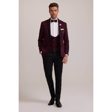 Erkek Bordo Çıkma Şal Yaka Slim Fit Damatlık